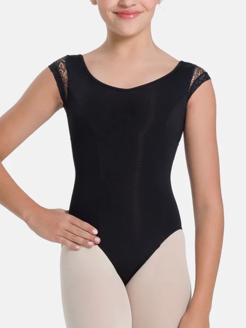 So Danca CHILD FLORAL LACE CAP SLEEVE LEOTARD, Black, M (8-10)